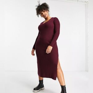 Ribbed V neck midi dress